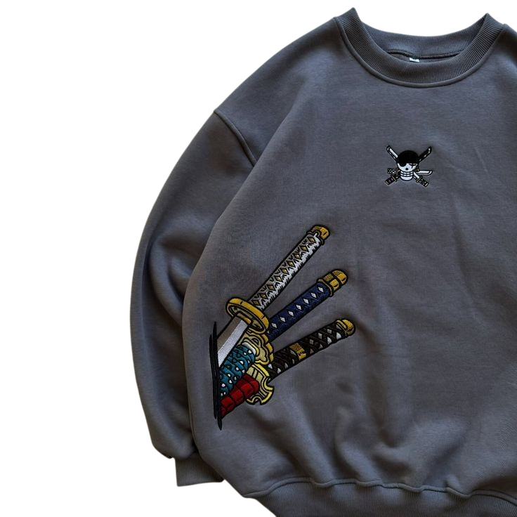 Sudadera Bordada con Cuello Redondo Clásico
